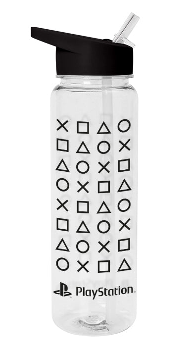 Playstation drikkeflaske dekorert med ikoner og logo
